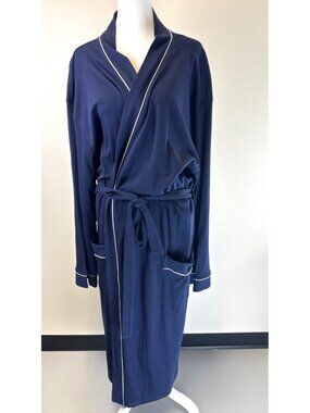 NWT Navy Blue Long-Sleeve Women's Robe Tie Waist 2XL/3XL Soft Cotton Blend